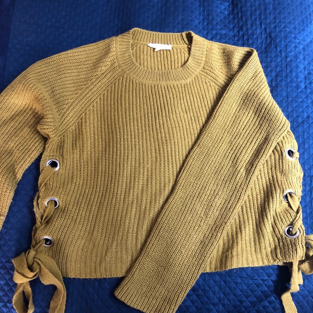 Chartreuse lace up sweater